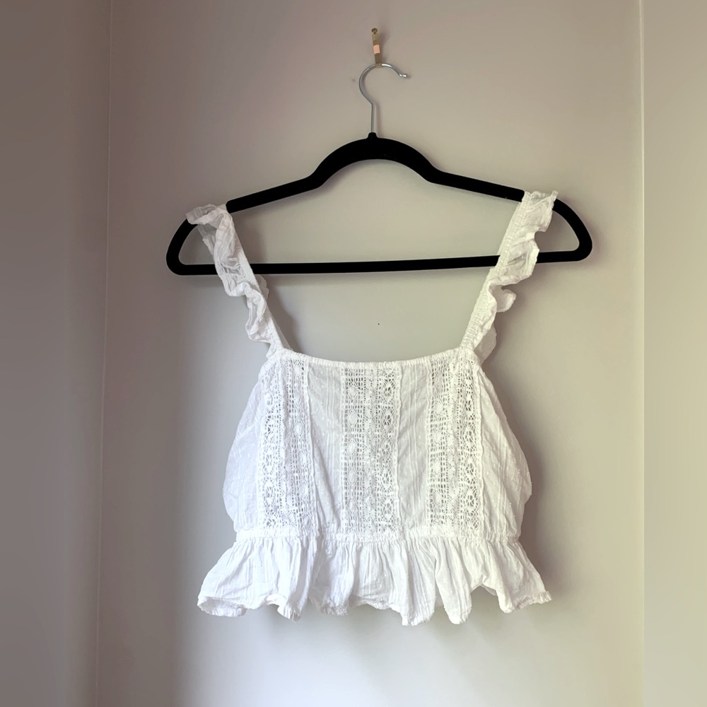 Coquette embroidered lace crop tank